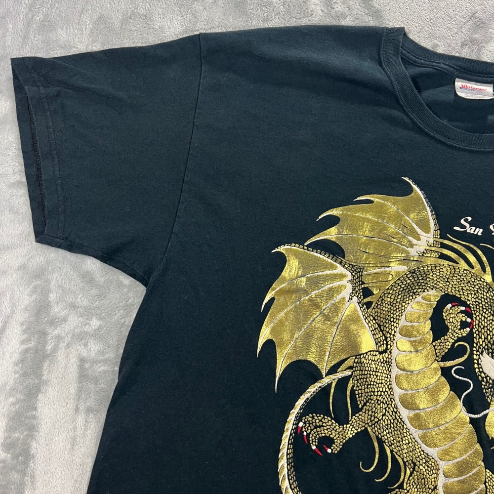 San Francisco Dragon Graphic Tee Adult XL Black Gold Foil Fire T-Shirt Hanes - Picture 10 of 16